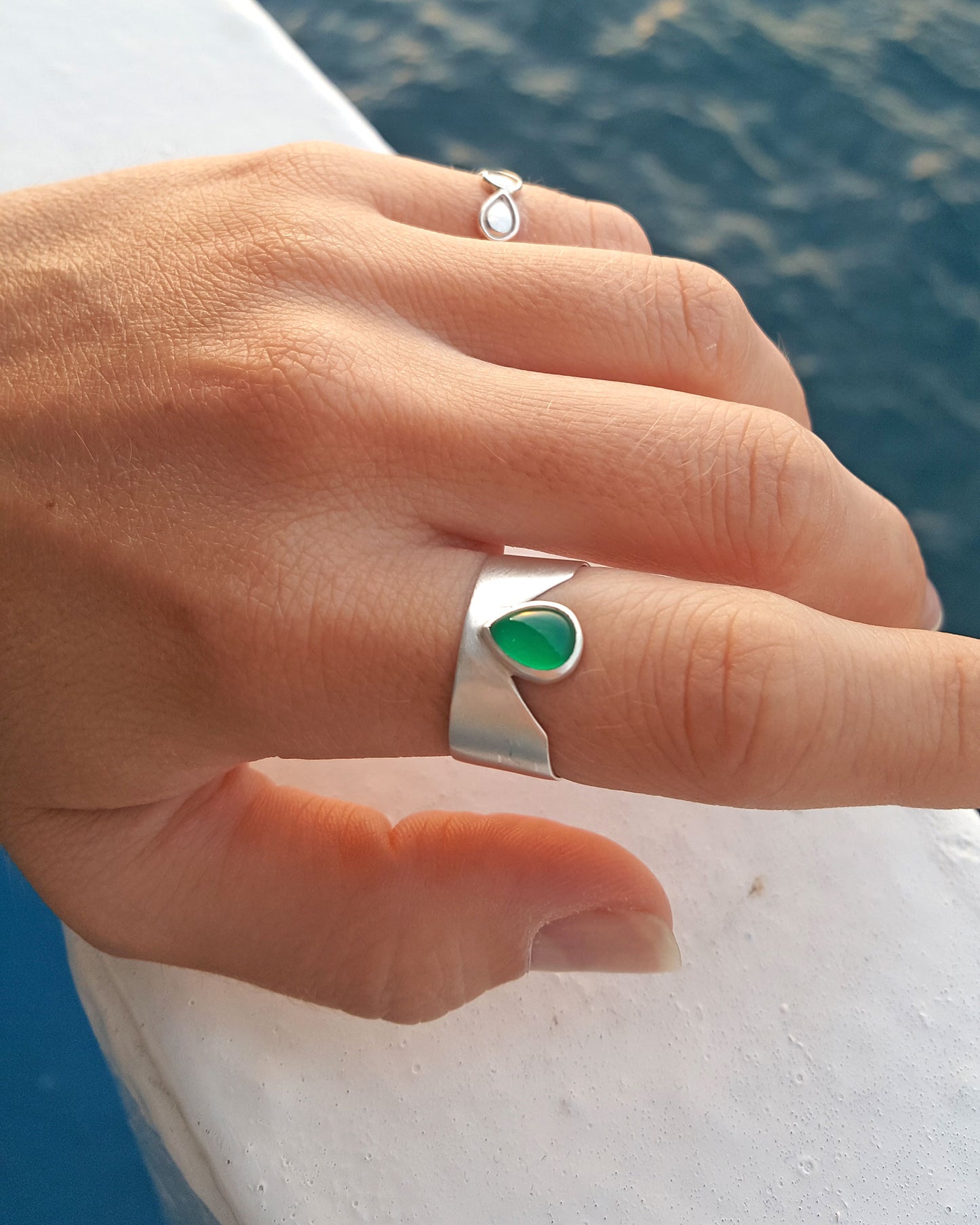 Mermaid Tear Drop Green Onyx Δαχτυλίδι