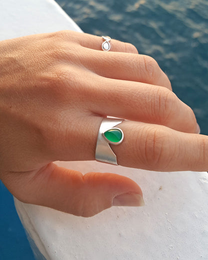 Mermaid Tear Drop Green Onyx Δαχτυλίδι